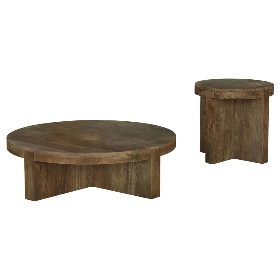 Coaster Furniture 710138-S2 Kinkaid 2-Piece Solid Wood Coffee and End Table Set Brown