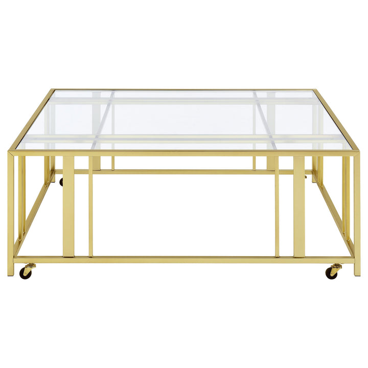Coaster Furniture 710188 Adri Square Glass Top Coffee Table with Casters Matte Brass