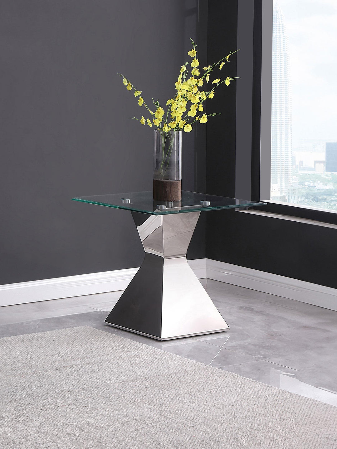 Coaster Furniture 710207 Jenny Glass Top Stainless Steel Side End Table Chrome