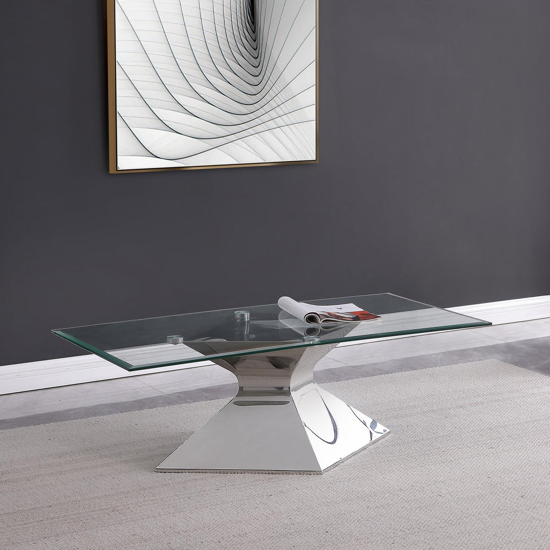 Coaster Furniture 710208 Jenny Glass Top Stainless Steel Coffee Table Chrome