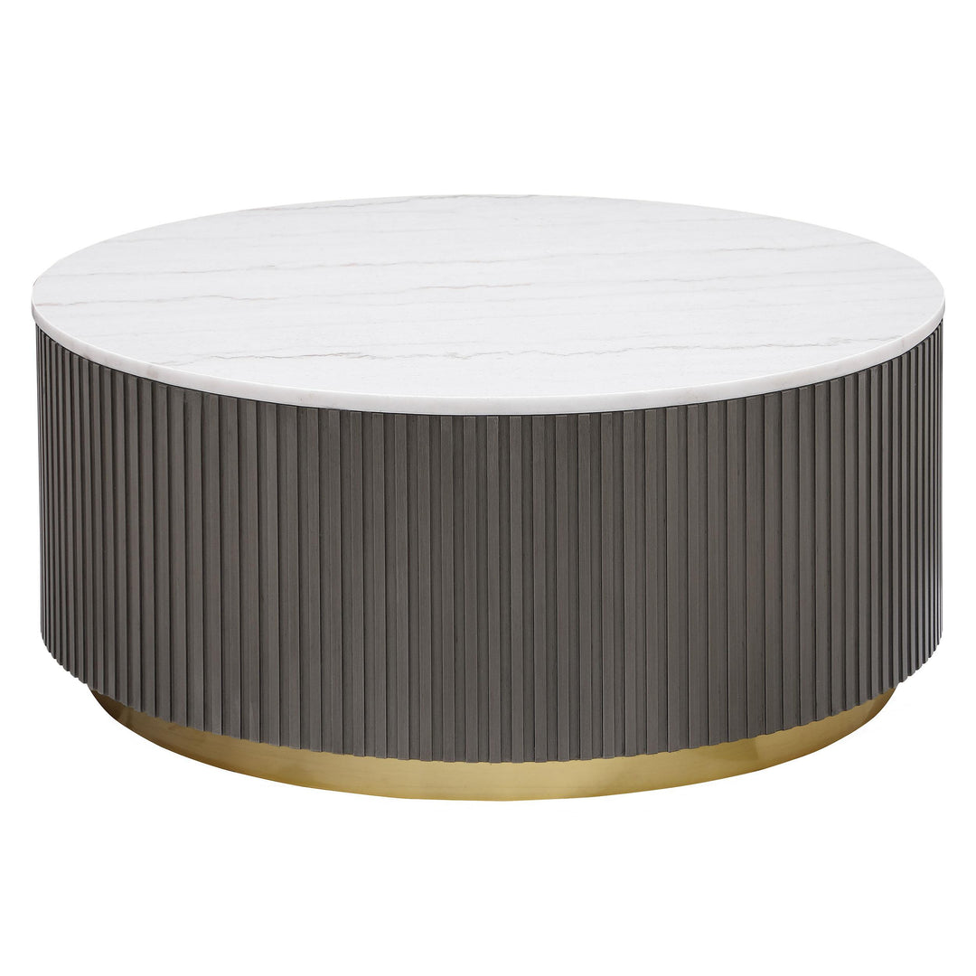 Coaster Furniture 710418 Jason Round Marble Top Coffee Table White and Charcoal