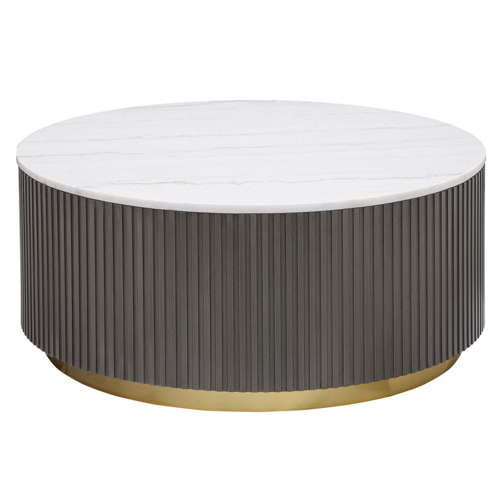 Coaster Furniture 710418 Jason Round Marble Top Coffee Table White and Charcoal