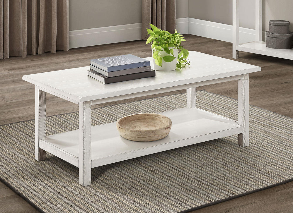 Coaster Furniture 710558 Payne Wood Coffee Table with Shelf Distressed White