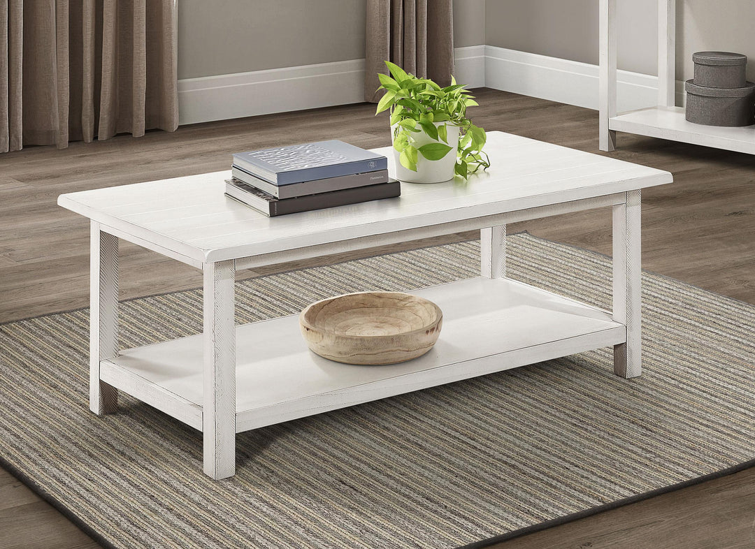 Coaster Furniture 710558 Payne Wood Coffee Table with Shelf Distressed White