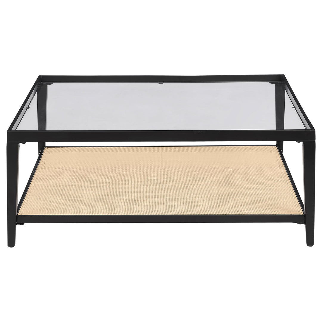 Coaster Furniture 710658 Amherst Glass Top Metal with Cane Shelf Coffee Table Black