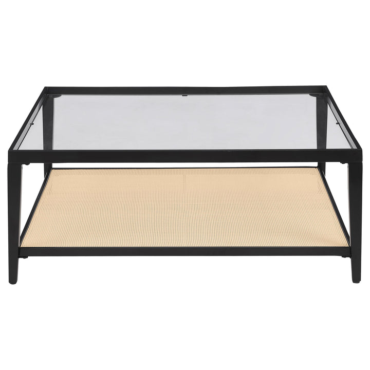 Coaster Furniture 710658 Amherst Glass Top Metal with Cane Shelf Coffee Table Black