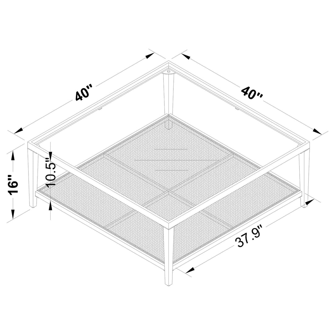 Coaster Furniture 710658 Amherst Glass Top Metal with Cane Shelf Coffee Table Black