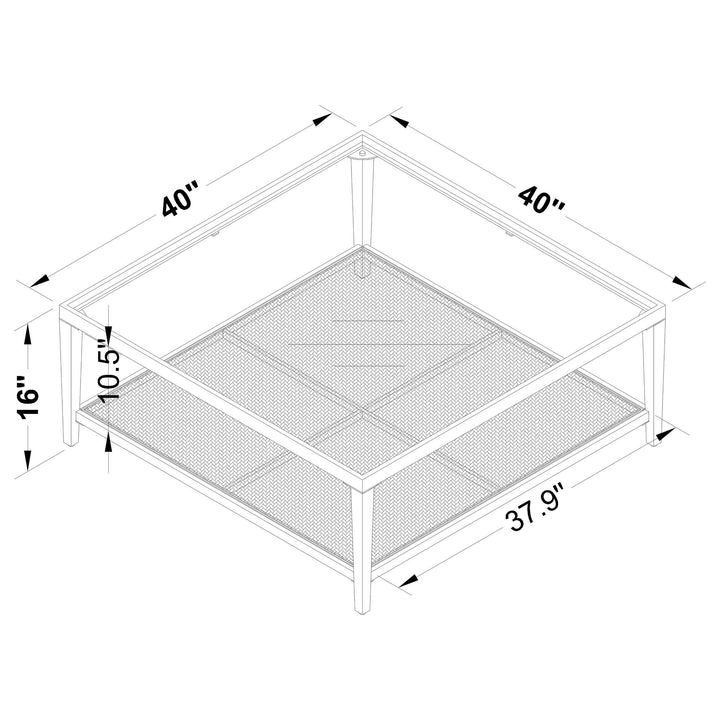Coaster Furniture 710658 Amherst Glass Top Metal with Cane Shelf Coffee Table Black