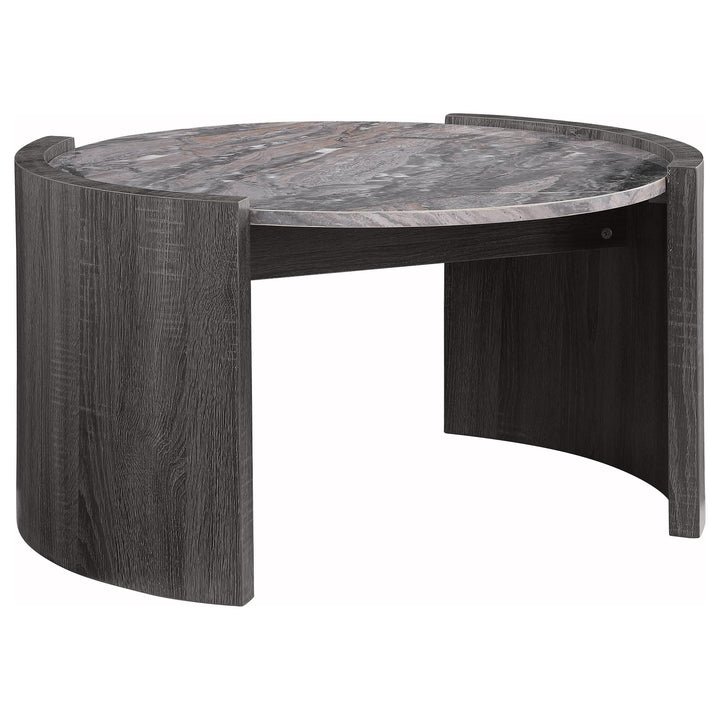 Coaster Furniture 710758 Gladstone Round Faux Marble Top Coffee Table Distressed Grey