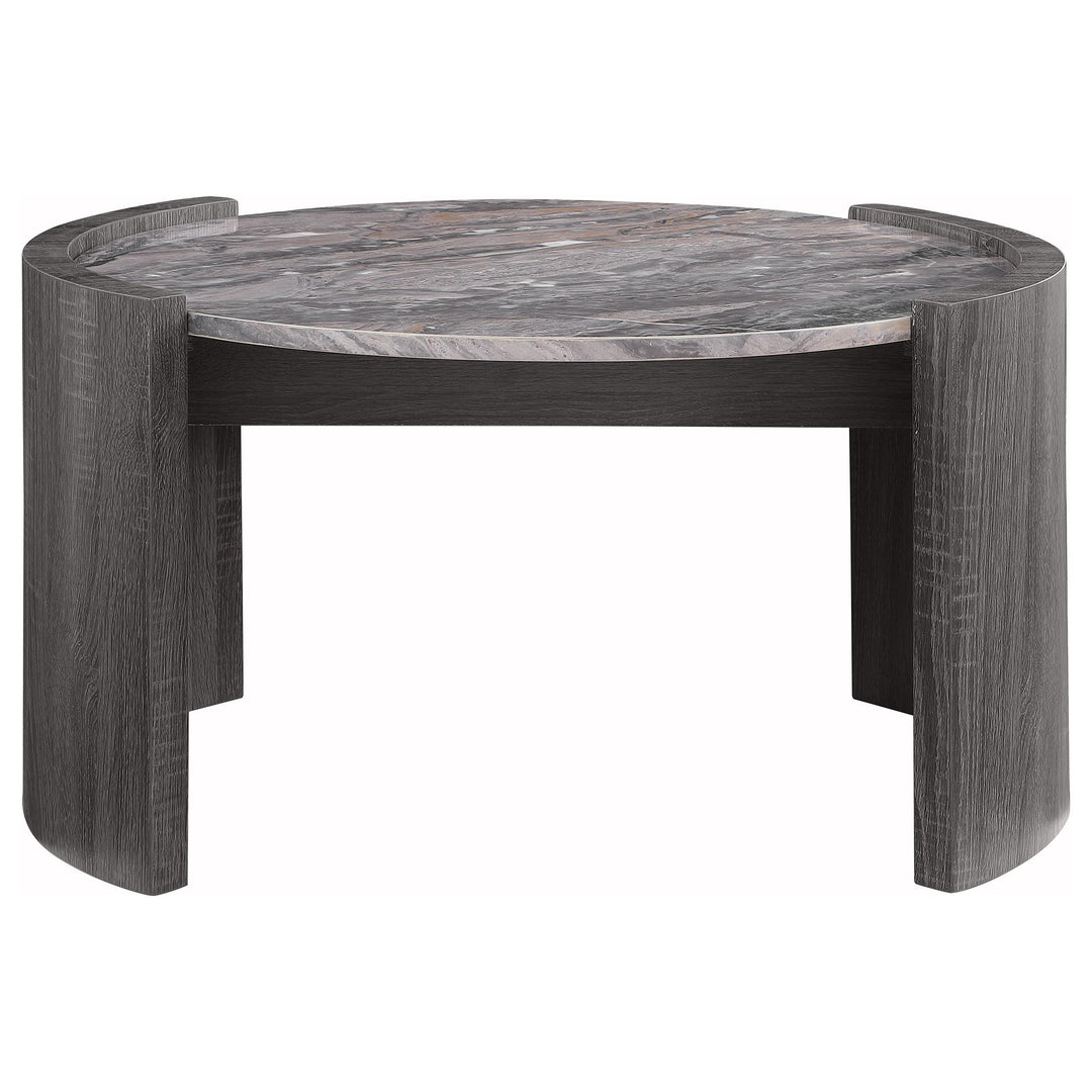 Coaster Furniture 710758 Gladstone Round Faux Marble Top Coffee Table Distressed Grey