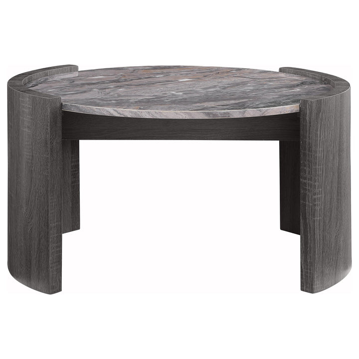 Coaster Furniture 710758 Gladstone Round Faux Marble Top Coffee Table Distressed Grey