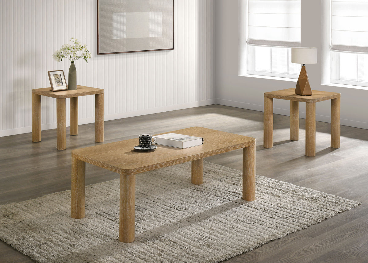 Castlewood - 3 Piece Cocktail Coffee Table Set - Washed Oak