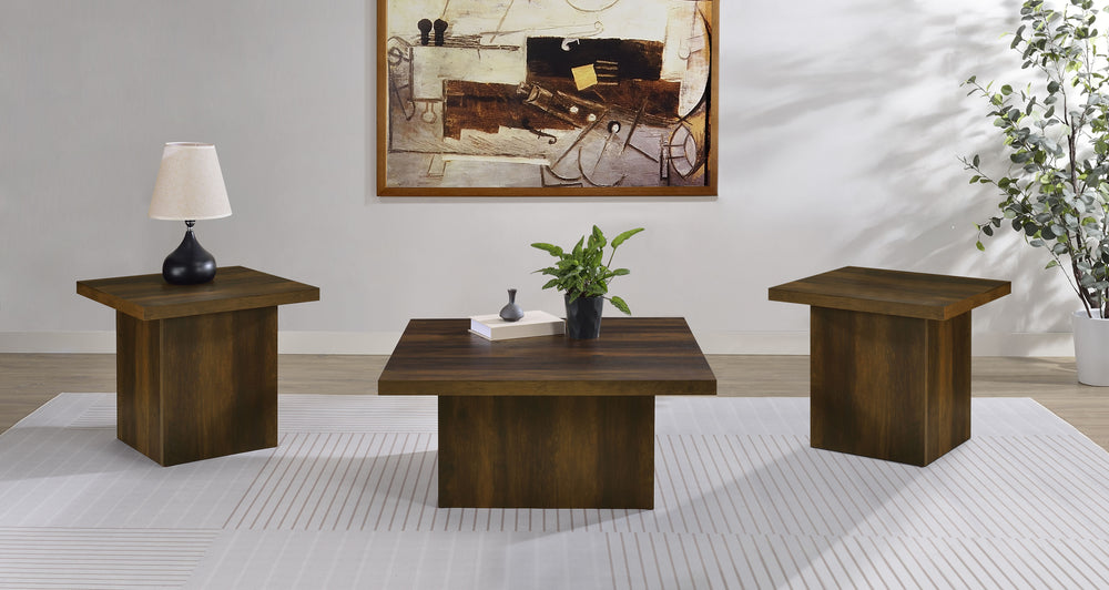 Devar - 3 Piece Square Coffee And End Table Set - Dark Pine