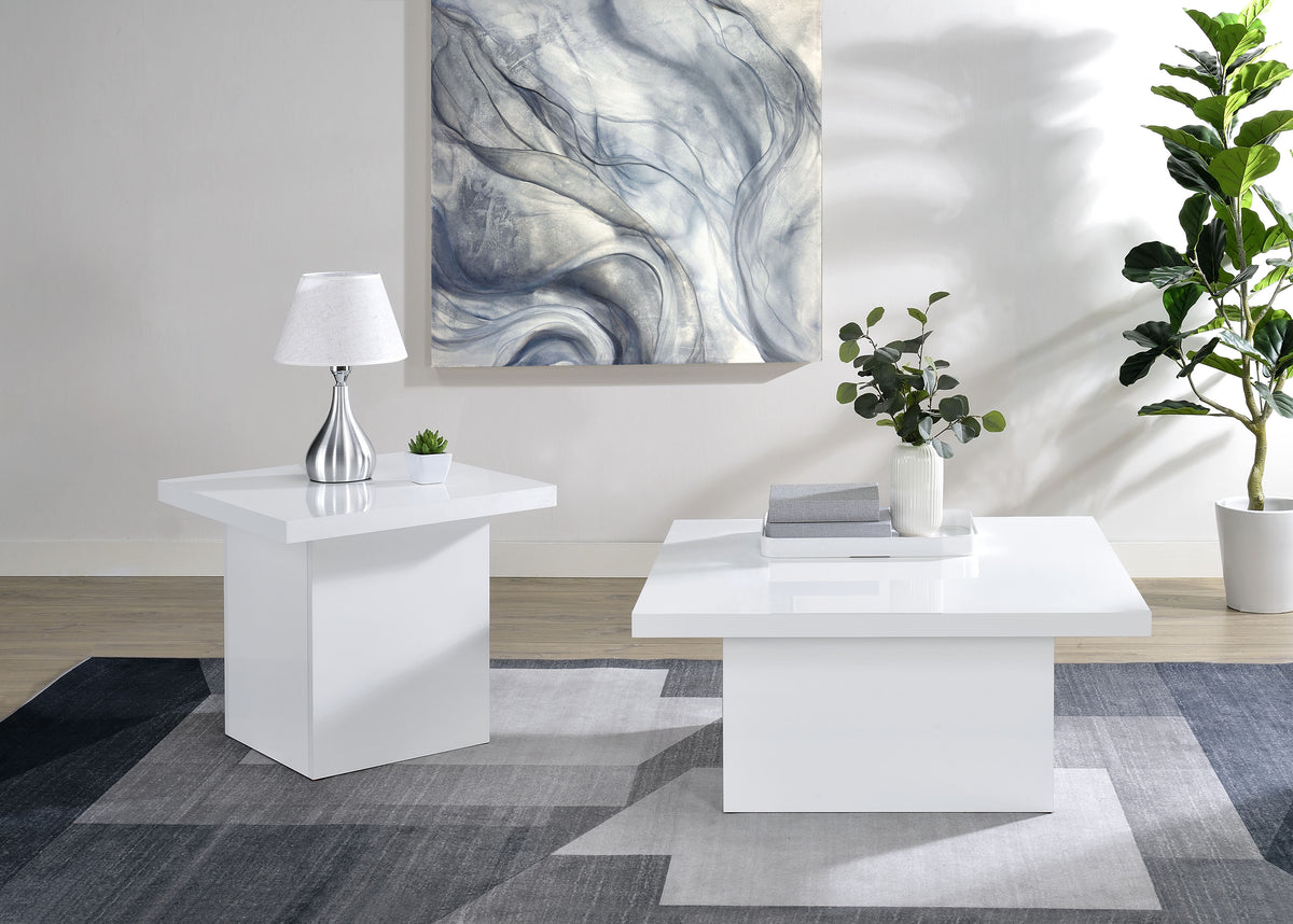Devar - 2 Piece Square Coffee End Table Set - White High Gloss