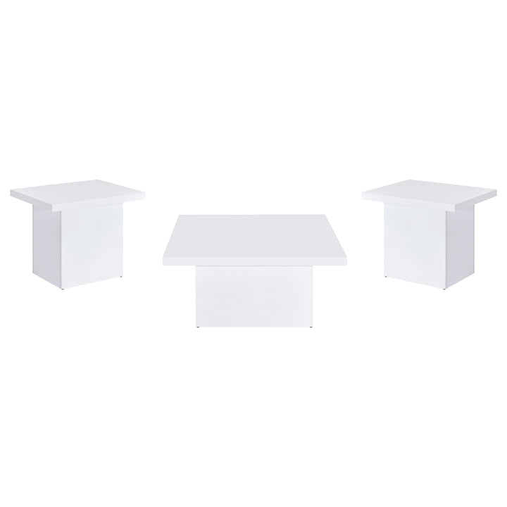 Devar - 3 Piece Square Coffee End Table Set - White High Gloss