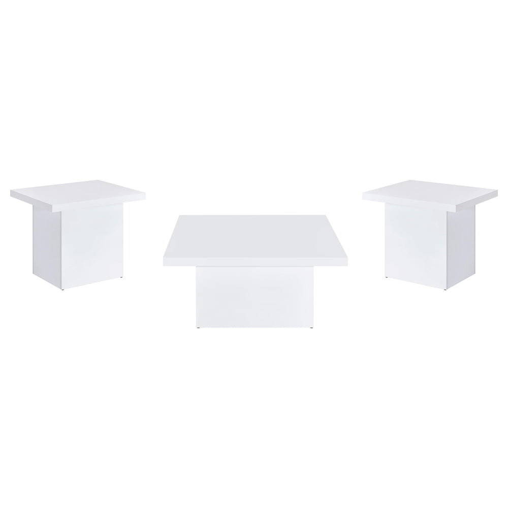 Devar - 3 Piece Square Coffee End Table Set - White High Gloss