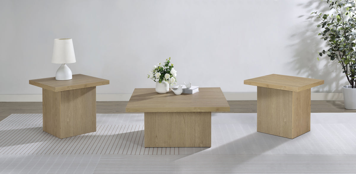 Devar - 3 Piece Square Cocktail Coffee End Table Set - Latte