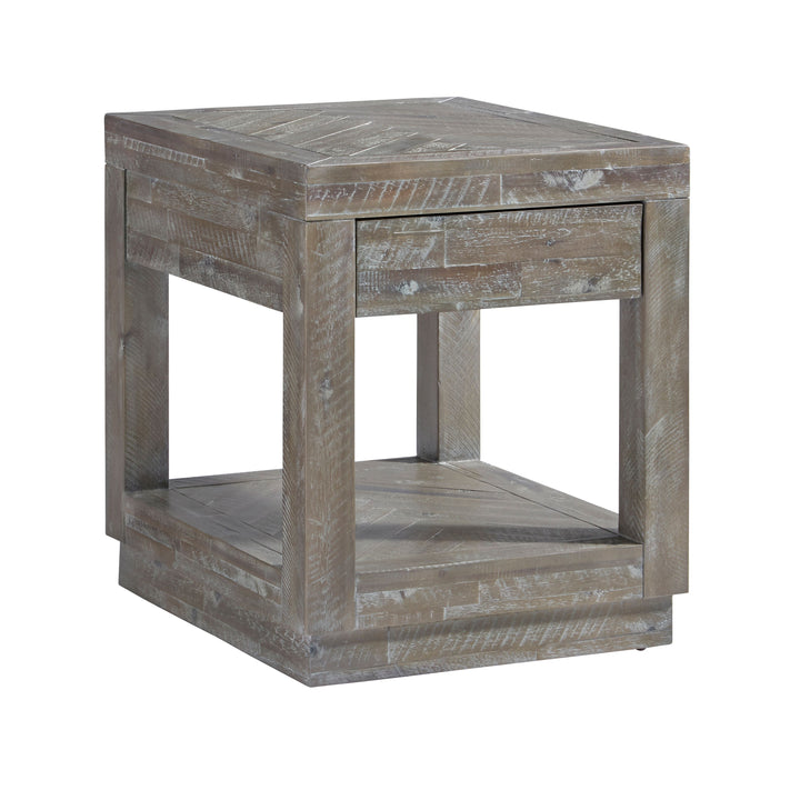 Modus Furniture 5Qs322 Herringbone Solid Wood One Drawer End Table In Rustic Latte