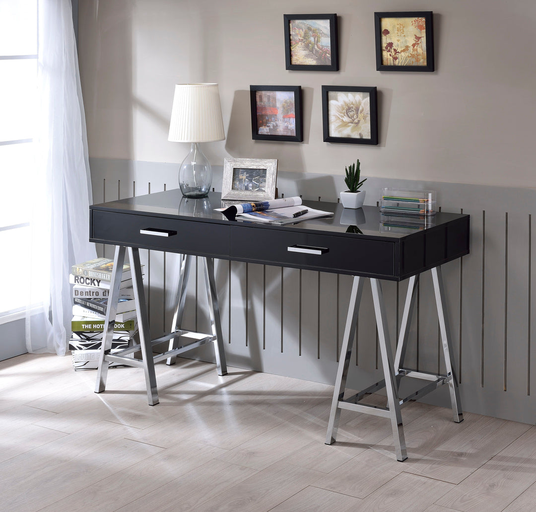 Coleen - Writing Desk - Black High Gloss & Chrome