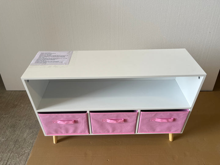 modern-kids-bookcase-with-collapsible-fabric-drawers-childrens-book-display-toy-storage-white-pink-mdf-pine-legs