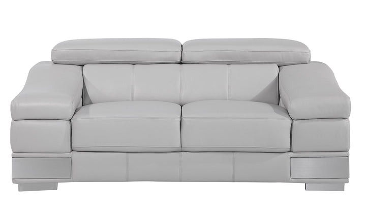 DivanItalia 415 Loveseat with Adjustable Headrest in Top-Grain Italian Leather - Light Gray