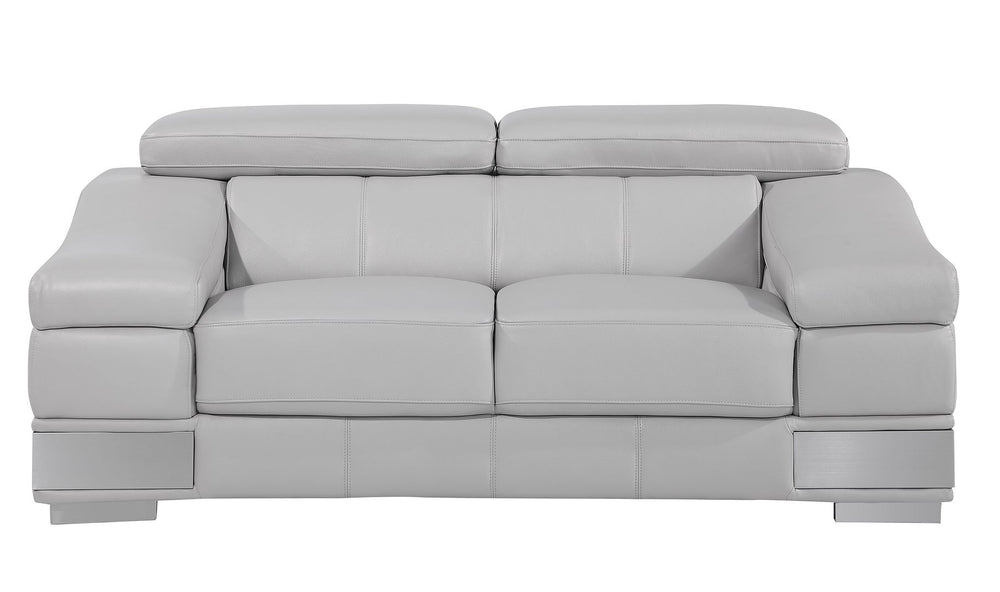 DivanItalia 415 Loveseat with Adjustable Headrest in Top-Grain Italian Leather - Light Gray