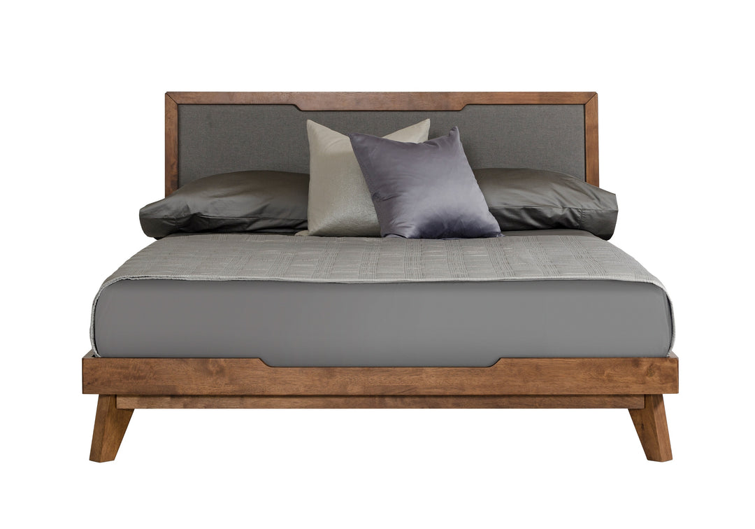 Soria Mid-Century Grey  and  Walnut Bed