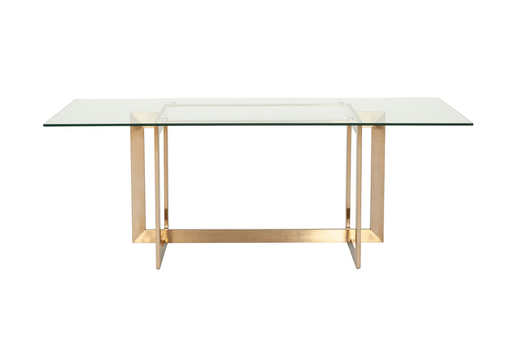 Keaton Modern Glass &amp; Brass Dining Table