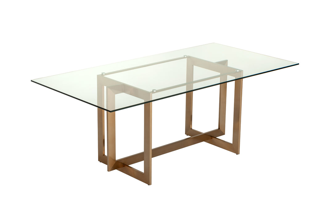 Keaton Modern Glass & Brass Dining Table