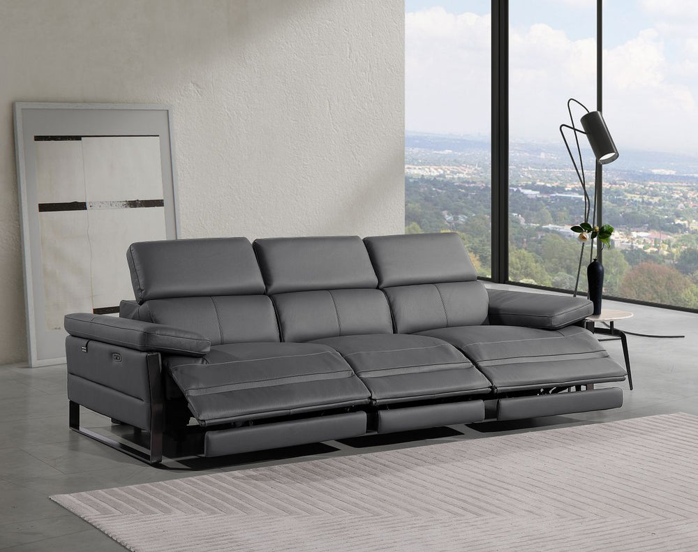DivanItalia 1246 Modular Power Triple Reclining Sofa with Power Reclining Headrests – Top Grain Italian Leather - Dark Gray