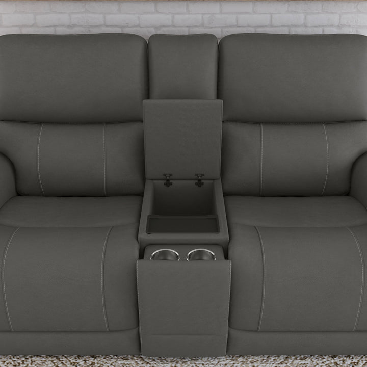 Carter Fabric Power Reclining Loveseat with Console &amp; Power Headrests &amp; Lumbar in Smoke