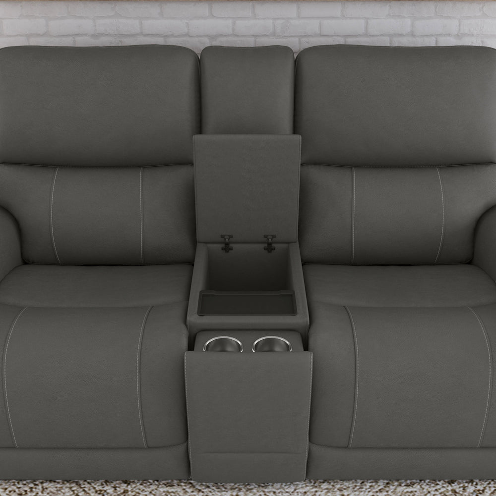 Carter Fabric Power Reclining Loveseat with Console & Power Headrests & Lumbar in Smoke