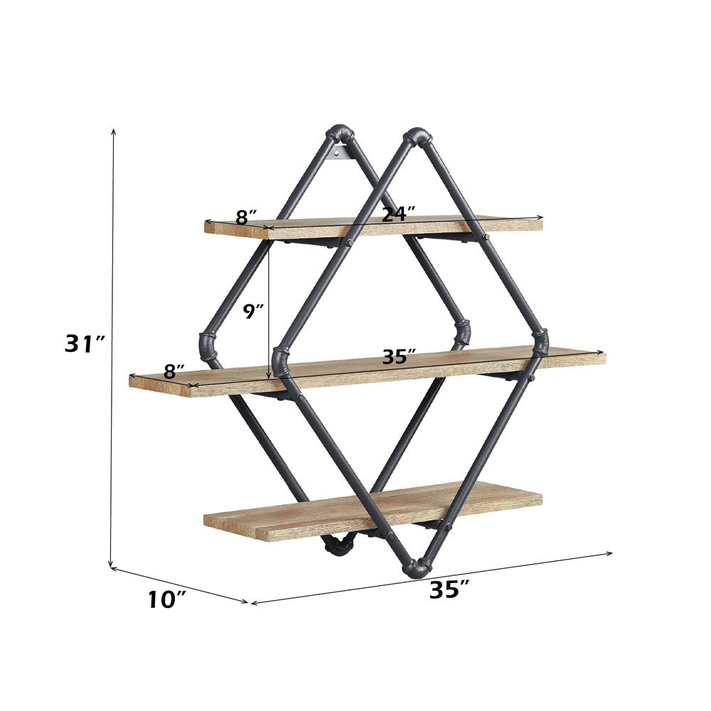 Brantley - 31" Wall Rack With 3 Shelves - Oak & Sandy Black