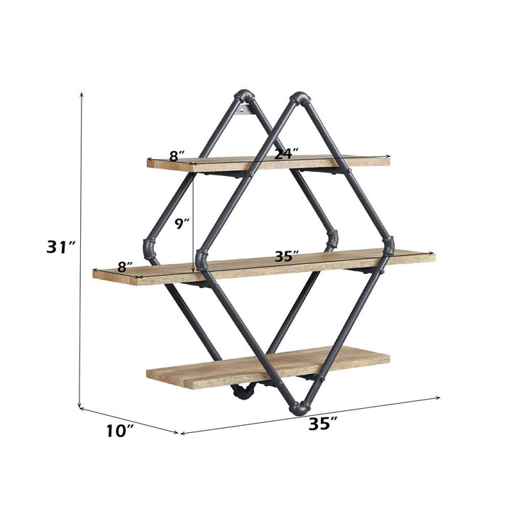 Brantley - 31" Wall Rack With 3 Shelves - Oak & Sandy Black