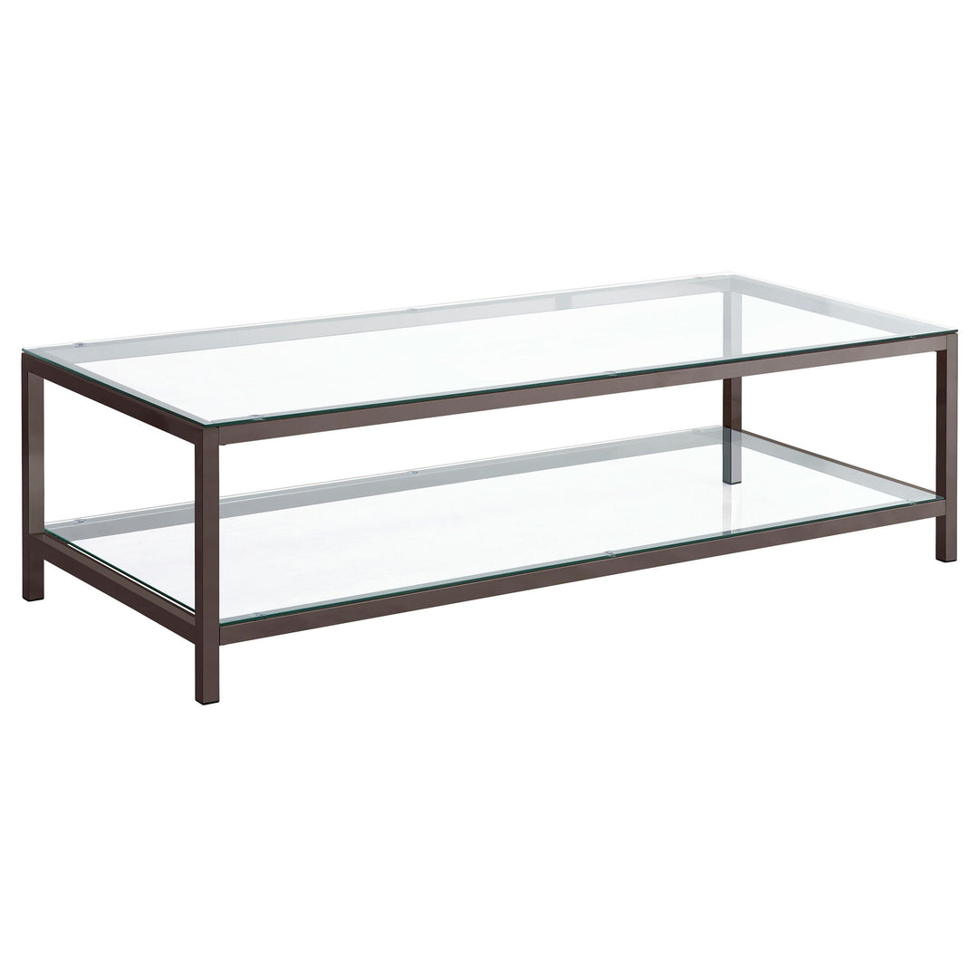 Coaster Furniture 720228 Trini 1-shelf Glass Top Coffee Table Black Nickel