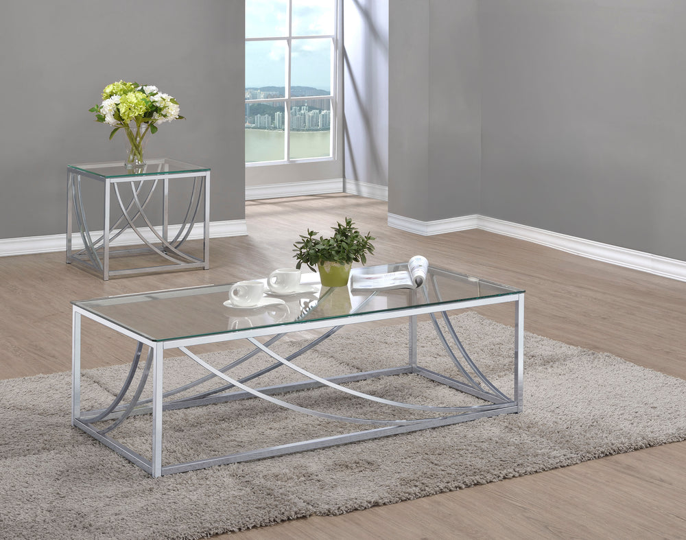 Lille - 2 Piece Glass Top Coffee And End Table Set - Chrome