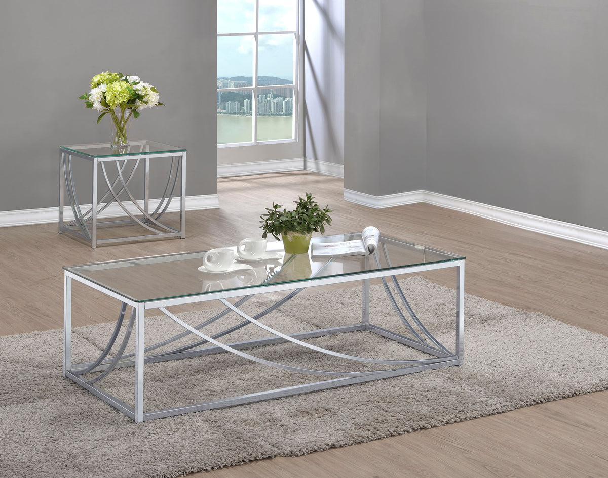 Lille - 2 Piece Glass Top Coffee And End Table Set - Chrome