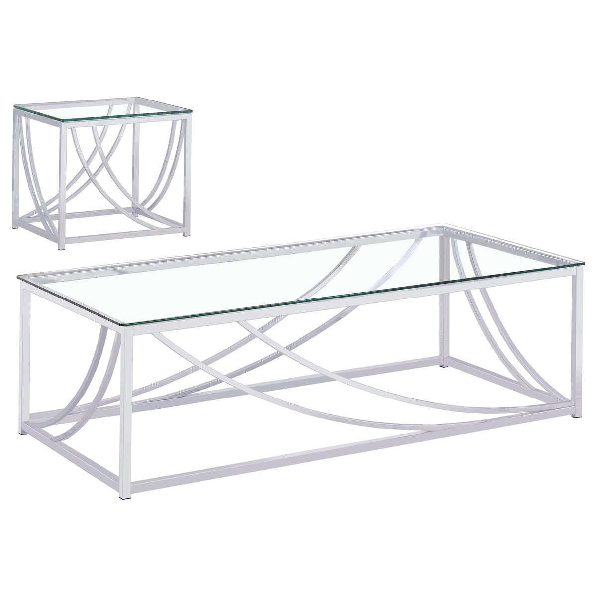 Lille - 2 Piece Glass Top Coffee And End Table Set - Chrome