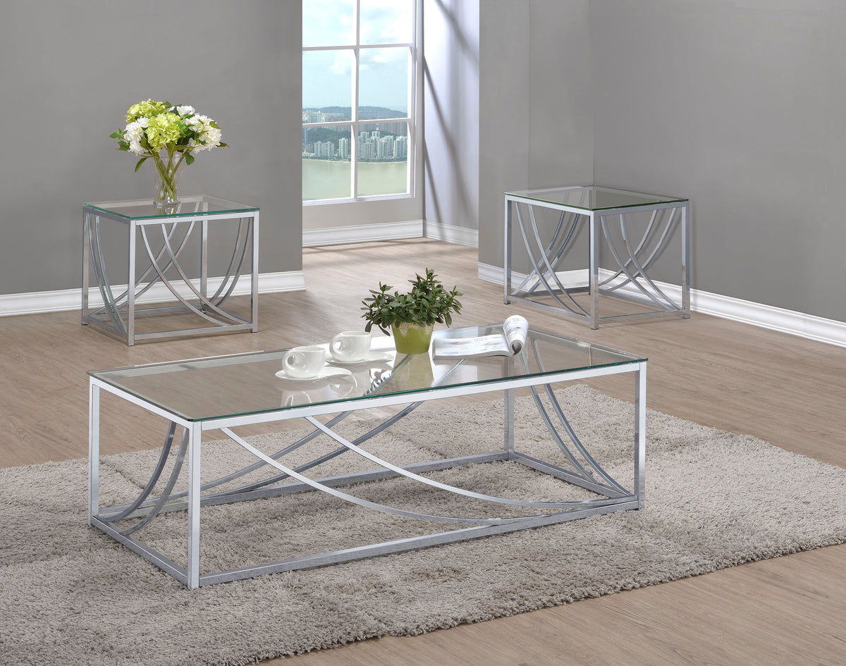 Lille - 3 Piece Glass Top Coffee End Sofa Table Set - Chrome