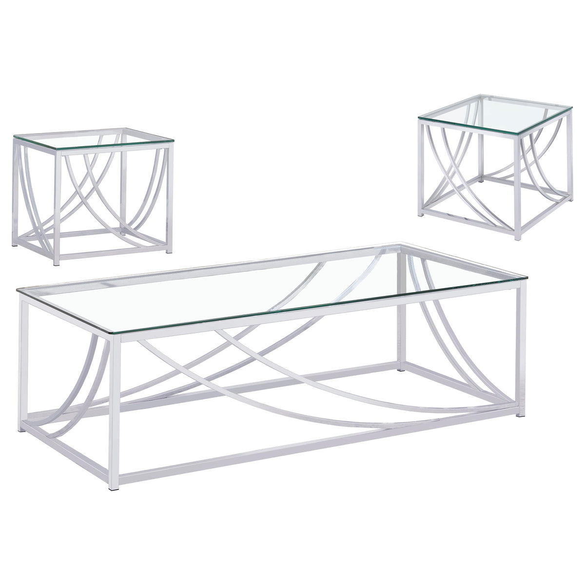Lille - 3 Piece Glass Top Coffee End Sofa Table Set - Chrome