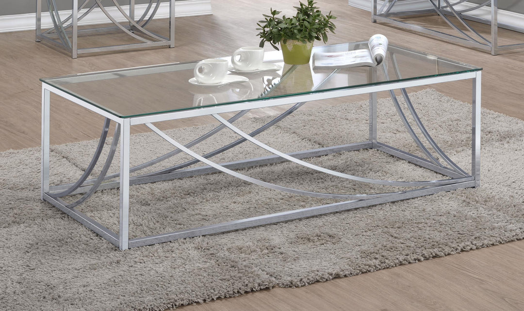 Coaster Furniture 720498 Lille Rectangular Glass Top Coffee Table Chrome