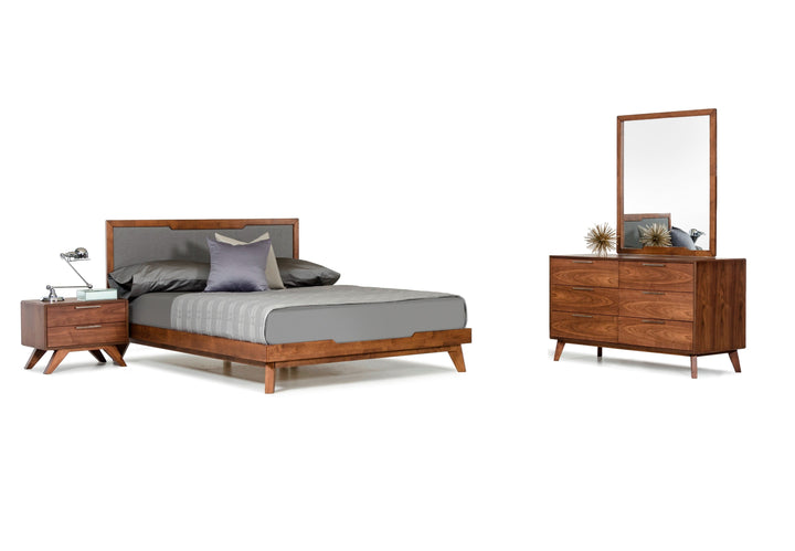 Soria Mid-Century Grey &amp; Walnut Bedroom Set