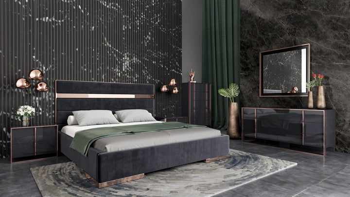 Cartier Modern Black &amp; Rosegold Bedroom Set
