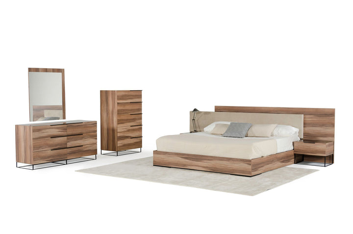 Matteo - Italian Modern Walnut &amp; Fabric Bed