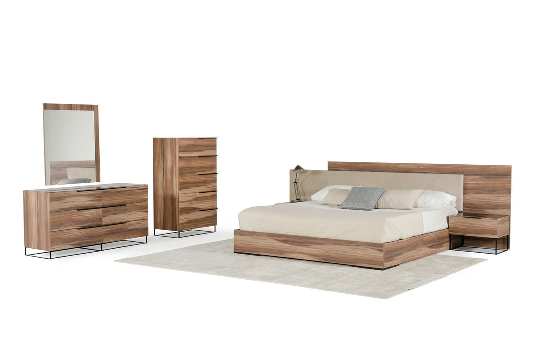 Matteo - Italian Modern Walnut & Fabric Bed