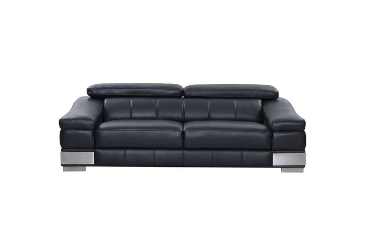 DivanItalia 415 2-Piece Sofa Set with Adjustable Headrest in Top-Grain Italian Leather - Black