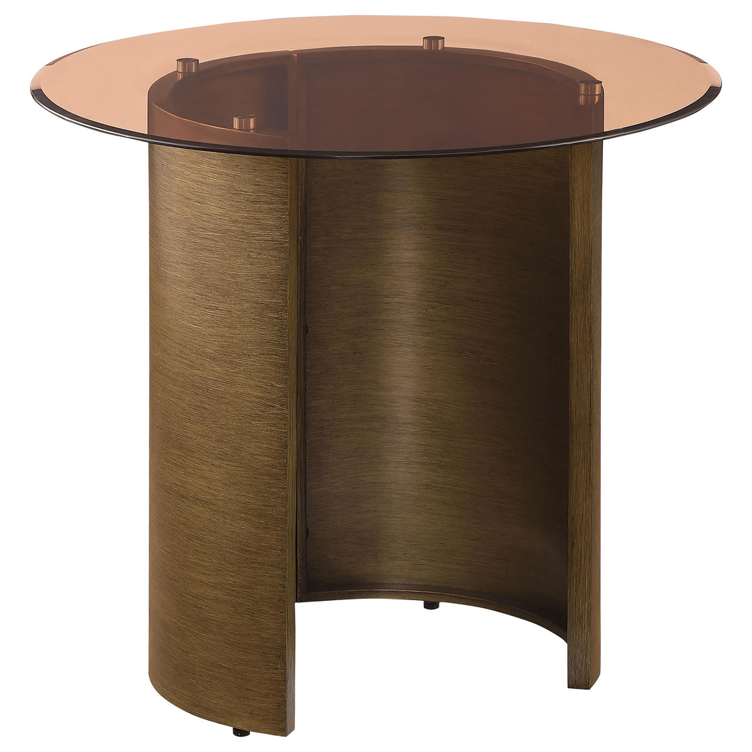 Coaster Furniture 721597 Morena Round Tawny Glass Top Side End Table Brushed Bronze