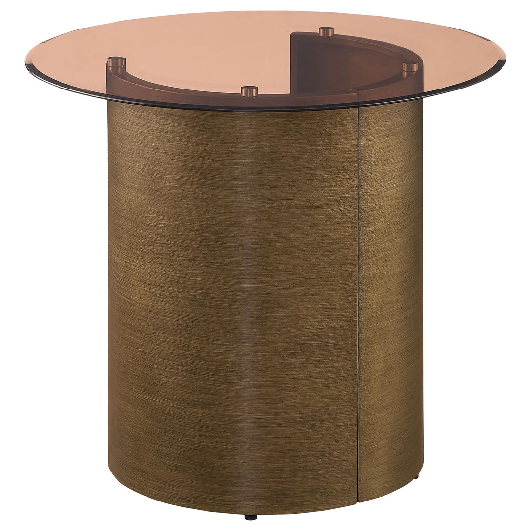 Coaster Furniture 721597 Morena Round Tawny Glass Top Side End Table Brushed Bronze