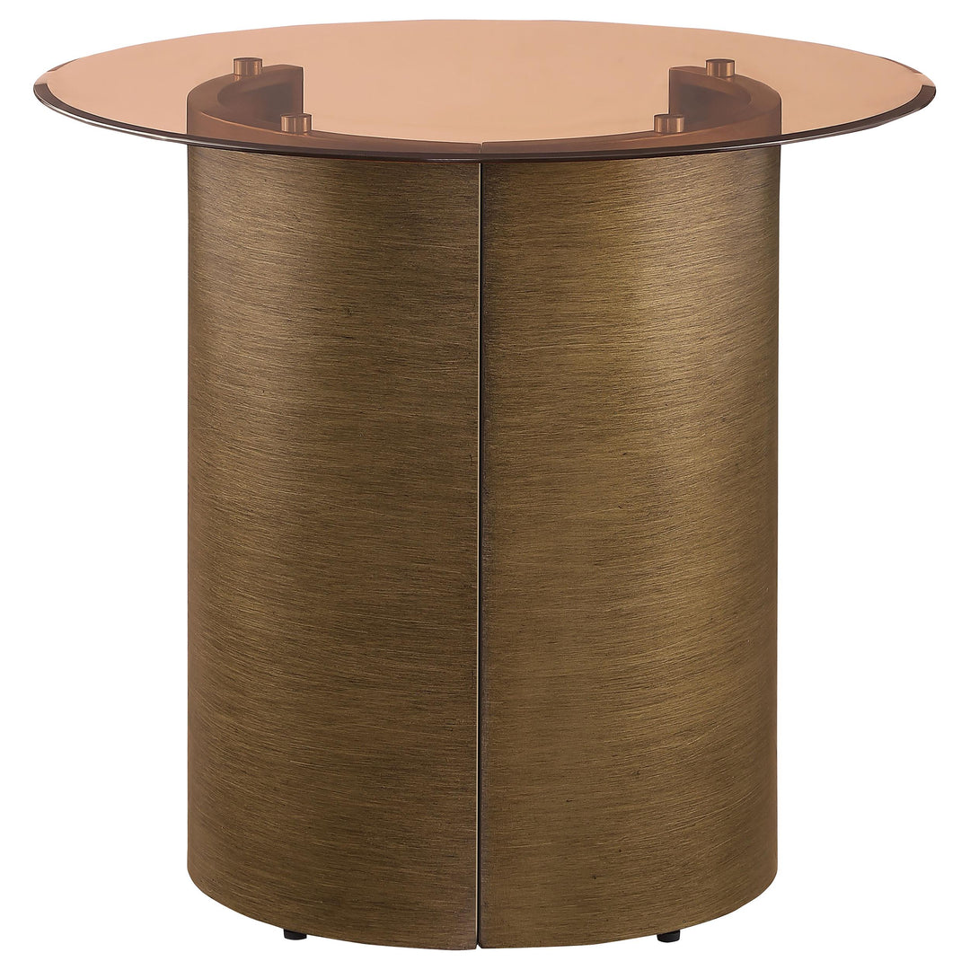 Coaster Furniture 721597 Morena Round Tawny Glass Top Side End Table Brushed Bronze