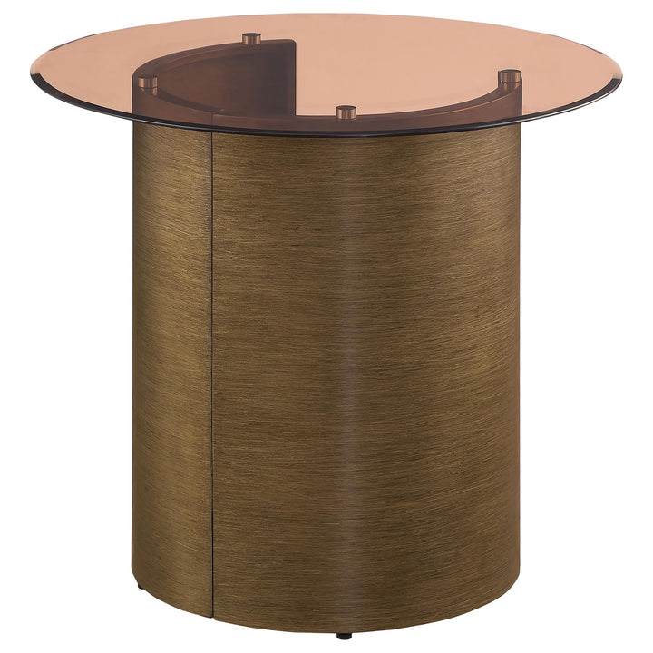 Coaster Furniture 721597 Morena Round Tawny Glass Top Side End Table Brushed Bronze